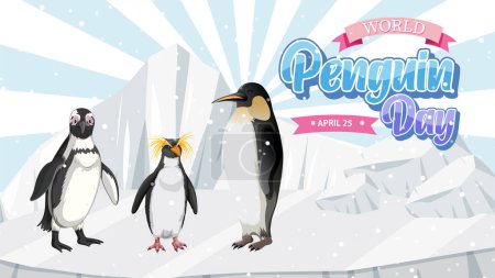 Téléchargez les illustrations : Trois pingouins célèbrent ensemble leur journée spéciale - en licence libre de droit