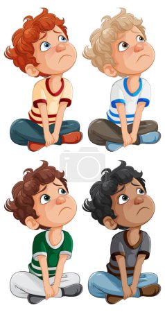 Vector illustration of boys with varied expressions.