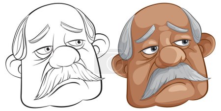 Illustration for Two stylized illustrations of an elderly man's face. - Royalty Free Image