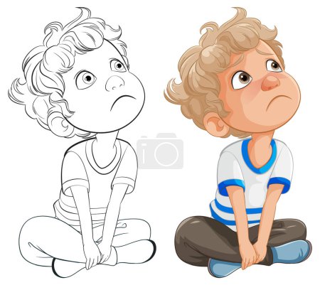 Illustration for Two illustrations of a thoughtful young boy - Royalty Free Image