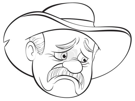 Black and white drawing of a sad cowboy