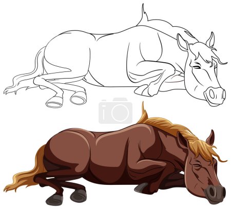 Ilustración de Gráfico vectorial de un caballo acostado, descansando. - Imagen libre de derechos