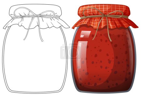 Ilustración de Dibujo vectorial de un frasco de mermelada lleno y vacío - Imagen libre de derechos
