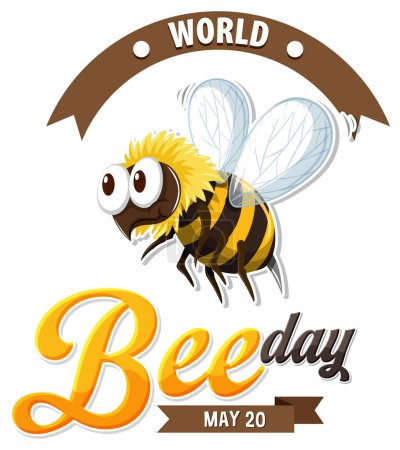 abeille de bande dessinée avec bannière Journée mondiale de l'abeille
