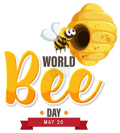 Illustration for Cartoon bee with hive celebrating World Bee Day - Royalty Free Image
