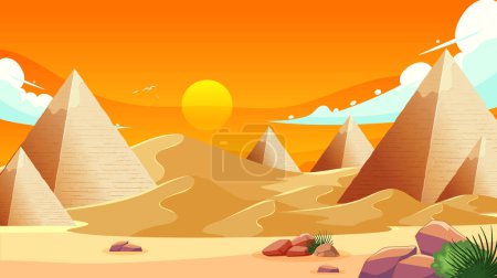 Illustration for Vector illustration of pyramids in a desert landscape - Royalty Free Image