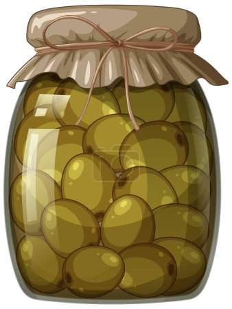 Téléchargez les illustrations : Graphique vectoriel d'un bocal scellé rempli d'olives. - en licence libre de droit