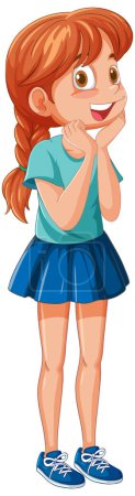 Illustration for Cheerful animated girl standing with hands on cheeks - Royalty Free Image