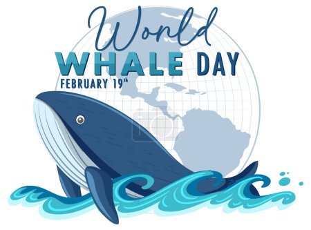 Téléchargez les illustrations : Baleine avec globe, événement de la Journée mondiale de la baleine - en licence libre de droit