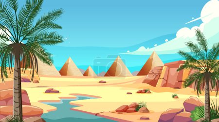 Ilustración de Vector illustration of a desert landscape with pyramids - Imagen libre de derechos