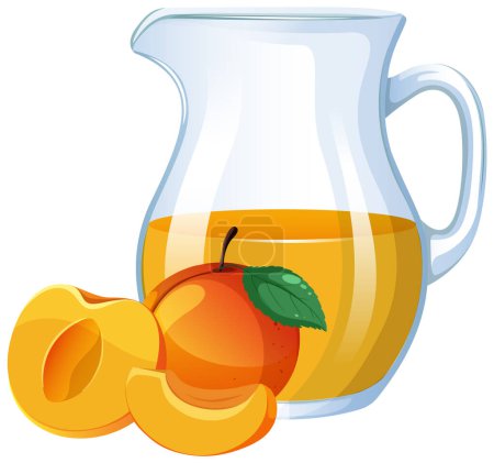 Téléchargez les illustrations : Illustration vectorielle du jus d'abricot dans un pichet transparent - en licence libre de droit