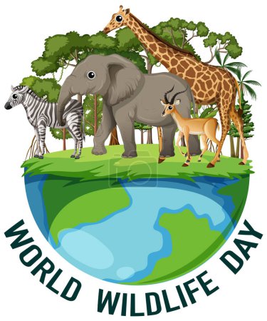 Ilustración de animales en la Tierra para el Día Mundial de la Vida Silvestre