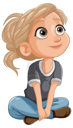 Vector illustration of a happy, seated young girl.