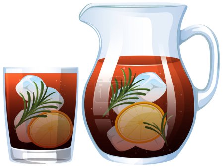 Ilustración de Ilustración vectorial del té helado en una jarra y un vaso - Imagen libre de derechos