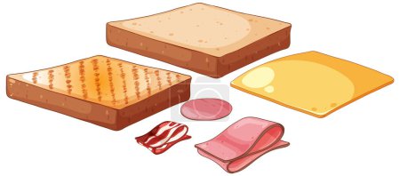 Téléchargez les illustrations : Illustration vectorielle du pain, du fromage et des charcuteries - en licence libre de droit