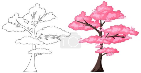 Illustration for Illustration of a tree in two stages of design. - Royalty Free Image