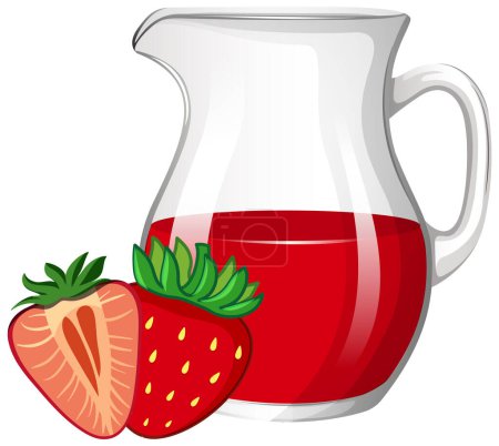 Illustration for Vector illustration of red strawberry juice in a pitcher - Royalty Free Image