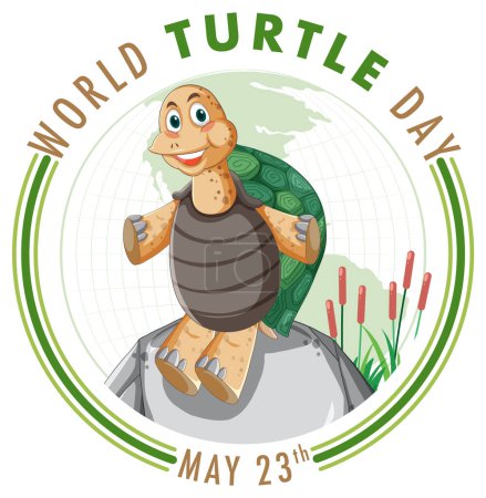 Ilustración de Tortuga alegre celebrando el Día Mundial de la Tortuga, 23 de mayo. - Imagen libre de derechos