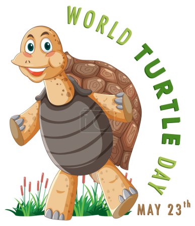 Illustration for Happy cartoon turtle illustration for World Turtle Day - Royalty Free Image