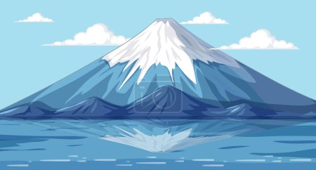 Ilustración de Lago tranquilo que refleja un pico de montaña nevado - Imagen libre de derechos