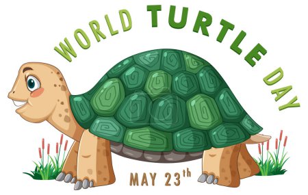 Linda tortuga de dibujos animados celebrando el Día Mundial de la Tortuga