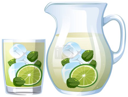 Vector illustration of lemonade with ice and mint