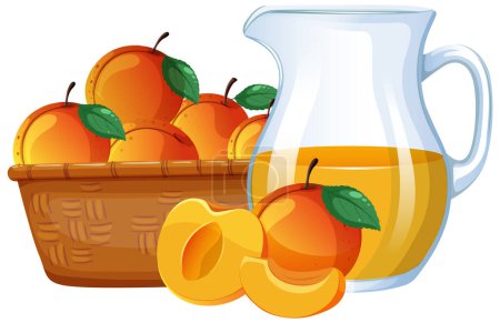 Illustration for Basket of apricots next to a pitcher of juice - Royalty Free Image