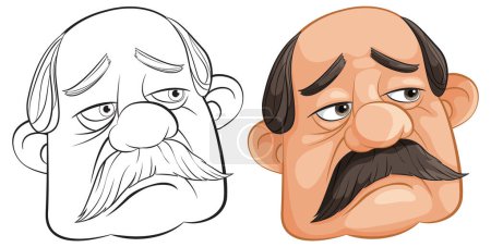 Zwei Cartoon-Illustrationen älterer Männer mit ausdrucksstarken Gesichtern.