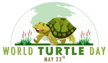 Ilustración de Tortuga de dibujos animados celebrando el Día Mundial de la Tortuga, 23 de mayo - Imagen libre de derechos