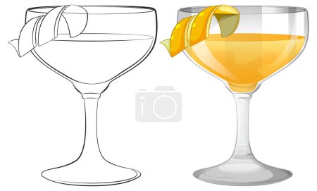 Ilustración vectorial de una copa de cóctel con limón.