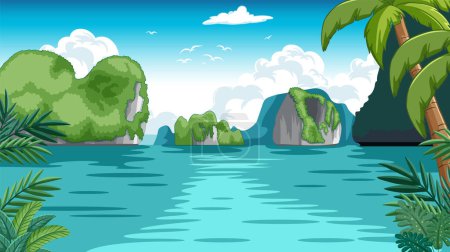 Illustration for Vector illustration of a serene tropical island scene - Royalty Free Image