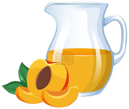 Vector illustration of peach juice and fresh peaches