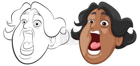 Illustration for Two stages of a cartoon character's expressive face. - Royalty Free Image