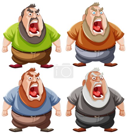 Vector illustration of four cartoon men expressing anger