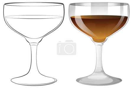 Téléchargez les illustrations : Illustration vectorielle d'un verre à vin avant et après le versement - en licence libre de droit