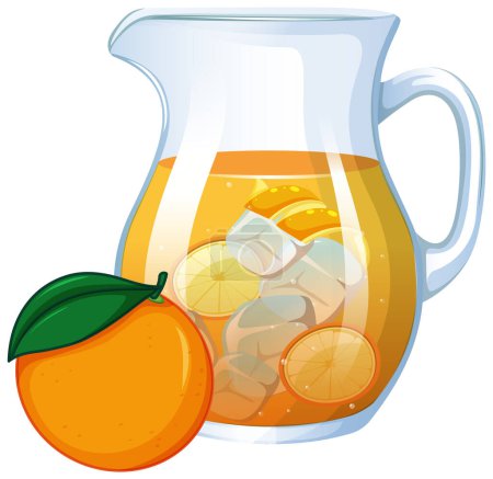 Téléchargez les illustrations : Illustration vectorielle d'un pichet rempli de jus d'orange - en licence libre de droit