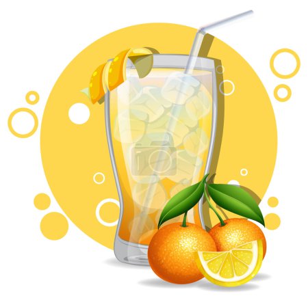 Vector graphic of iced lemonade with fresh oranges