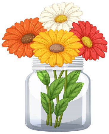 Téléchargez les illustrations : Illustration vectorielle de fleurs vibrantes dans un bocal - en licence libre de droit