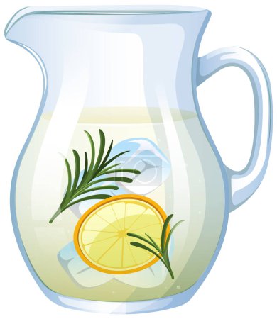 Ilustración de Ilustración vectorial de una jarra con limón y hierbas - Imagen libre de derechos