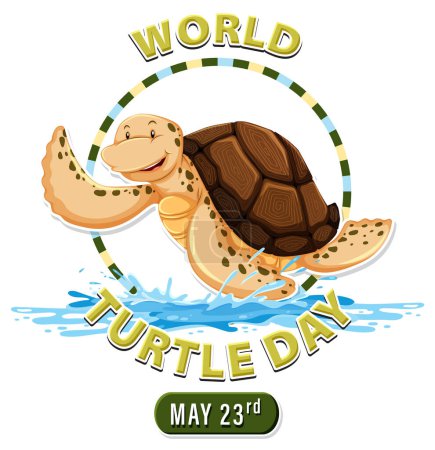 Ilustración de Tortuga alegre celebrando el Día Mundial de la Tortuga en el agua - Imagen libre de derechos