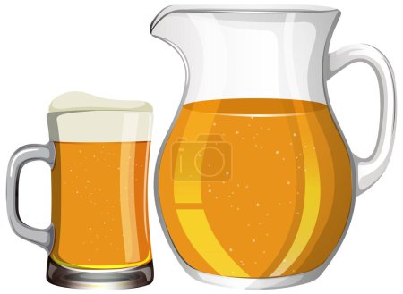 Ilustración de Ilustración vectorial de cerveza en vaso y jarra. - Imagen libre de derechos