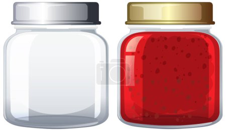 Vector illustration of empty and filled jam jars