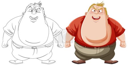 Ilustración de Dos personajes de dibujos animados felices de pie lado a lado. - Imagen libre de derechos