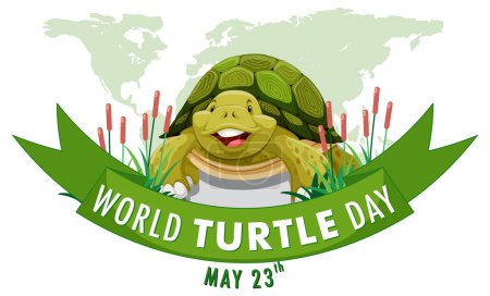 Téléchargez les illustrations : Joyeuse tortue célébrant la Journée mondiale de la tortue - en licence libre de droit