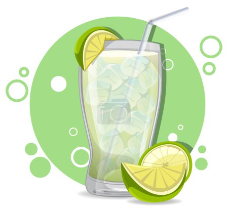 Téléchargez les illustrations : Graphique vectoriel d'une boisson au citron vert avec glaçons - en licence libre de droit
