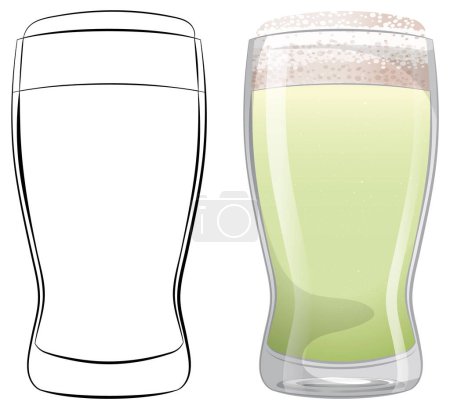 Vector illustration of beer glasses, one empty, one full.