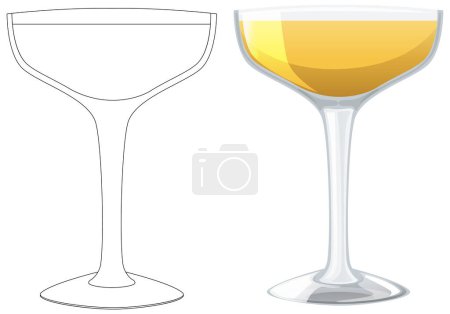 Téléchargez les illustrations : Illustration vectorielle de verre de vin vide et rempli - en licence libre de droit