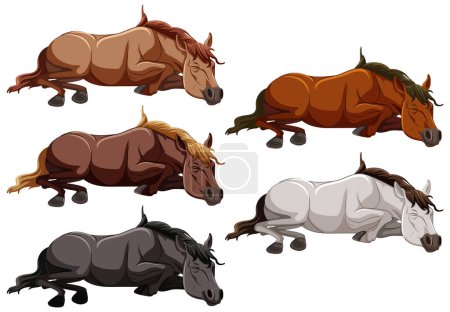 Ilustración de Colección de caballos en diferentes colores y poses. - Imagen libre de derechos