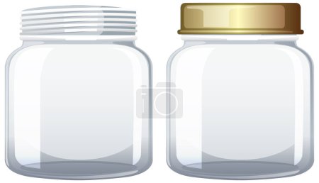 Téléchargez les illustrations : Deux bocaux en verre clair avec couvercles métalliques - en licence libre de droit
