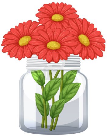 Téléchargez les illustrations : Illustration vectorielle de fleurs rouge vif dans un bocal - en licence libre de droit